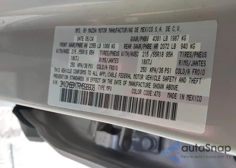 2024 Mazda Cx-30 2.5 S Select Sport z USA, uszkodzony, nr VIN 3MVDMBBM7RM698908